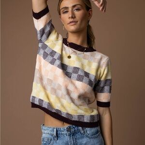 Bohme Checkered Short Sleeve Sweater Top size L